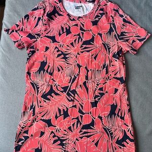 Lands' End Coral and Navy Striped Tee Dress